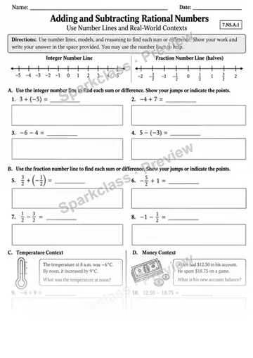 7.NS.A.1 · 1 Rational Add Subtract Variant — Grade 7 worksheet preview