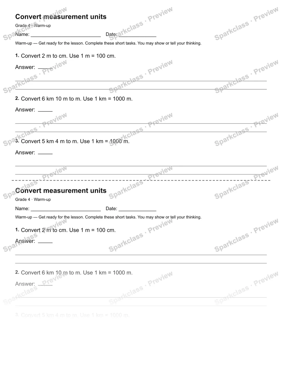 Convert measurement units — Warm-up — page 1