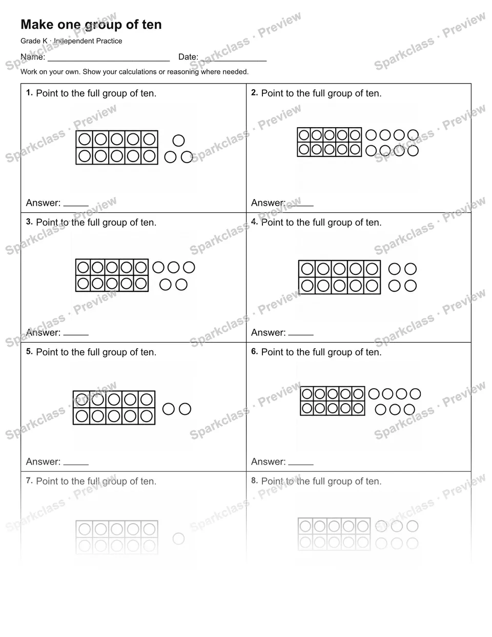 Make one group of ten — Independent Practice — page 1