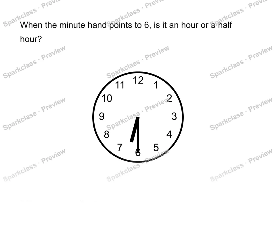Minute hand points to six — page 1