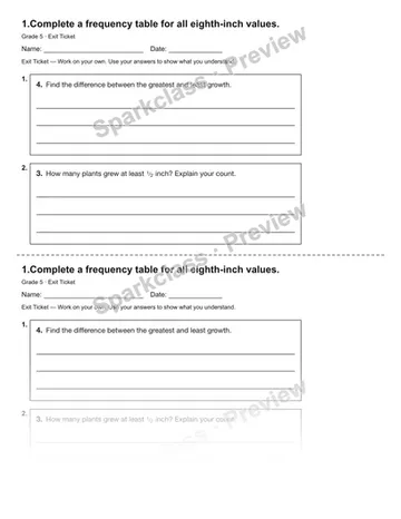 1.Complete a frequency table for all eighth-inch values. — Exit Ticket — Grade 5 worksheet preview