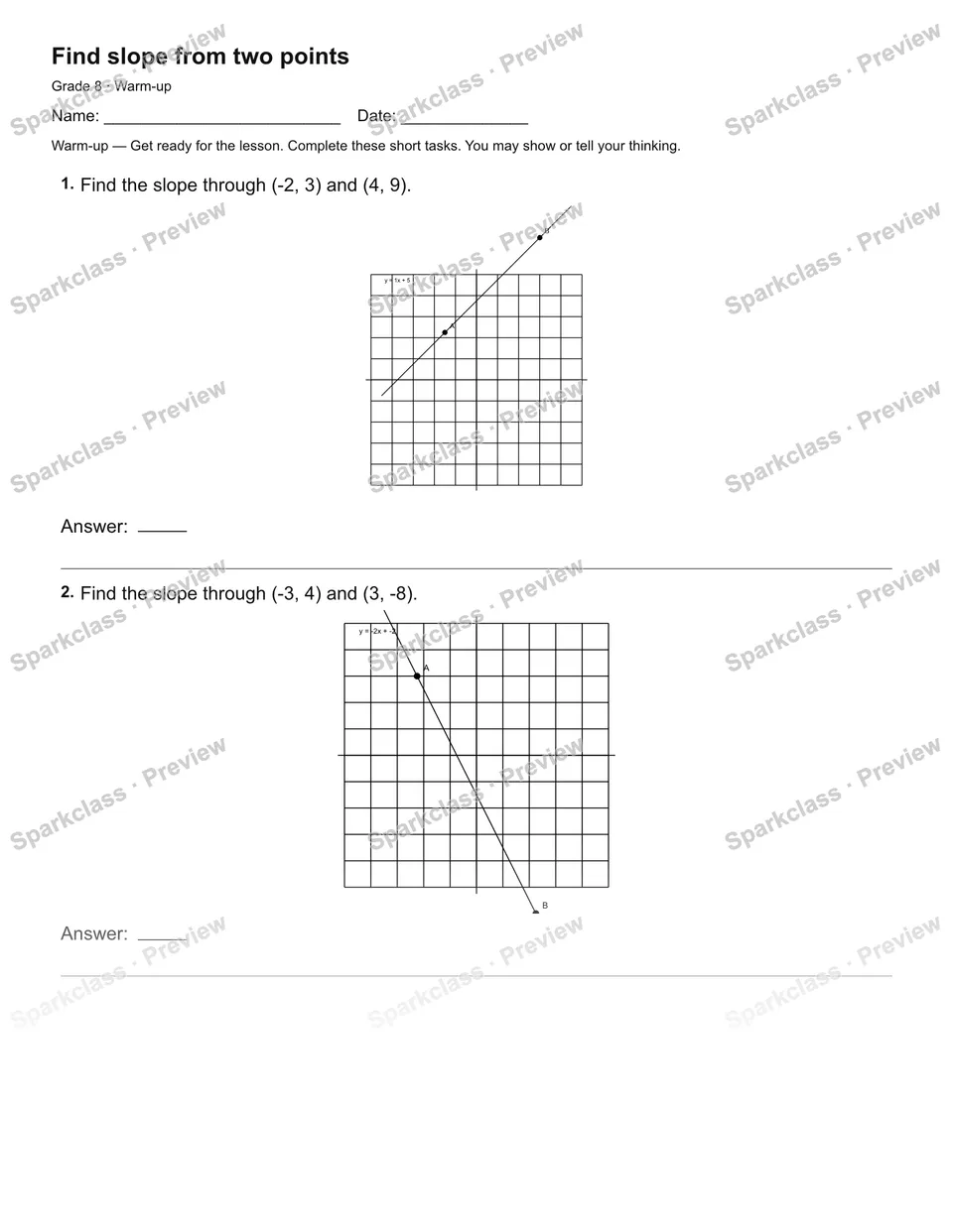 Find slope from two points — Warm-up — page 2