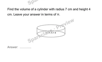 Find a cylinder volume — Grade 8 problem preview