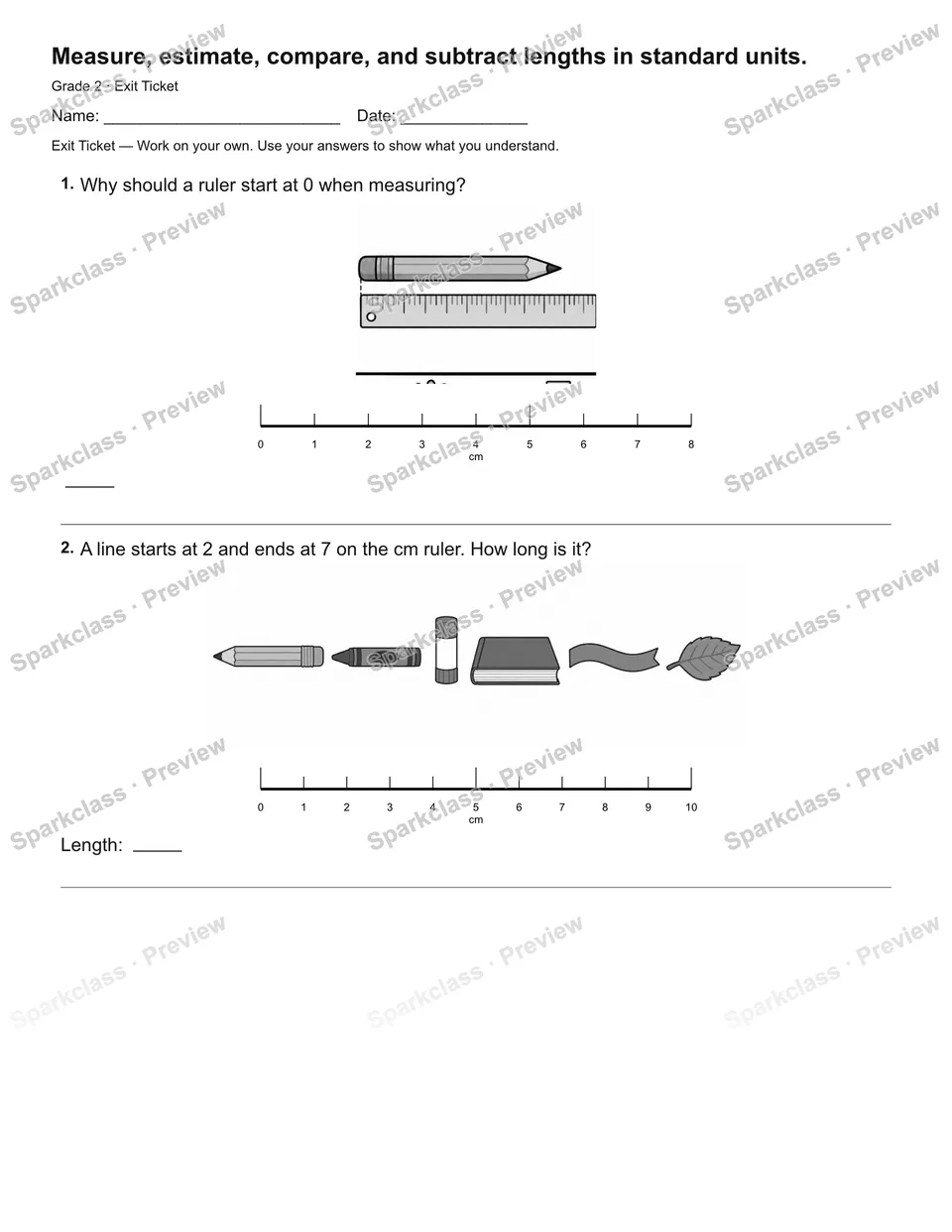 Measure, estimate, compare, and subtract lengths in standard units. — Exit Ticket — page 2