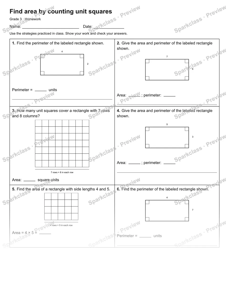 Find area by counting unit squares — Homework — page 1