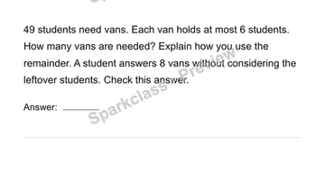 Interpret the remainder in context — Grade 4 problem preview