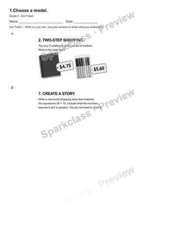 1.Choose a model. — Exit Ticket — Grade 5 worksheet preview