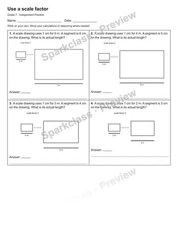Use a scale factor — Independent Practice — Grade 7 worksheet preview