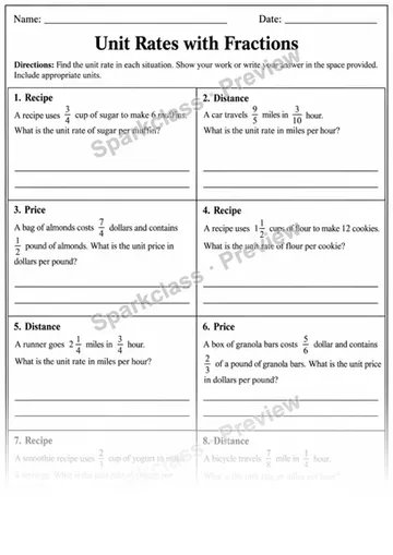 7.RP.A.1 · Compute unit rates with fractions — Grade 7 worksheet preview