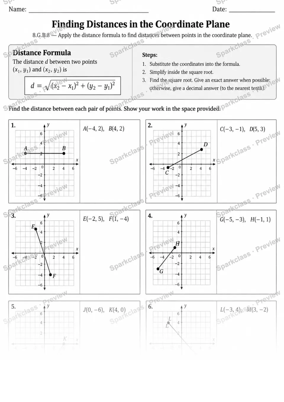 8.G.B.8 · 8 Distance Formula Coordinate Plane Final — page 1