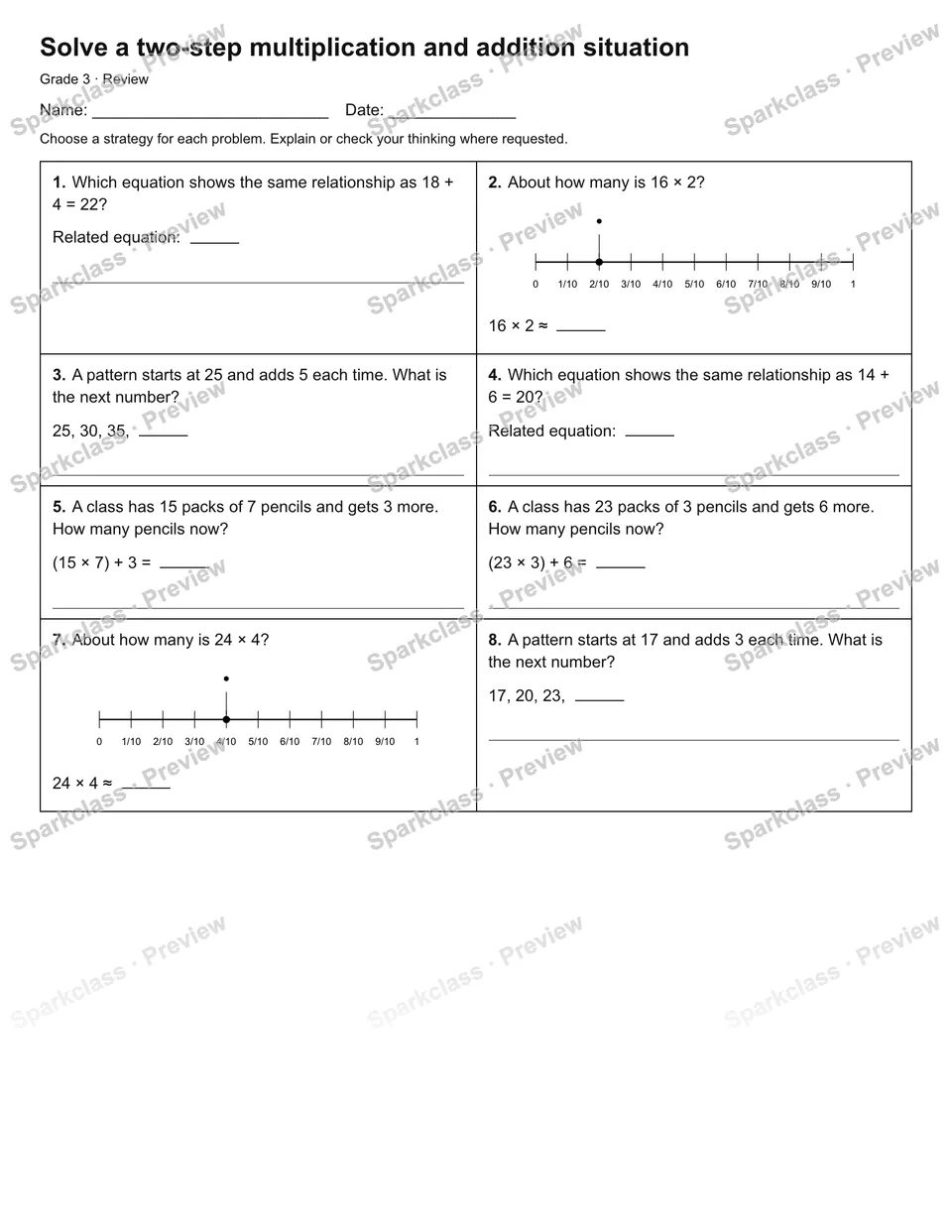 Solve a two-step multiplication and addition situation — Review — page 1