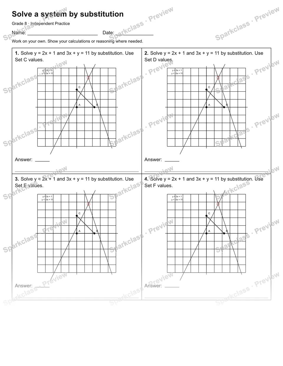 Solve a system by substitution — Independent Practice — page 1
