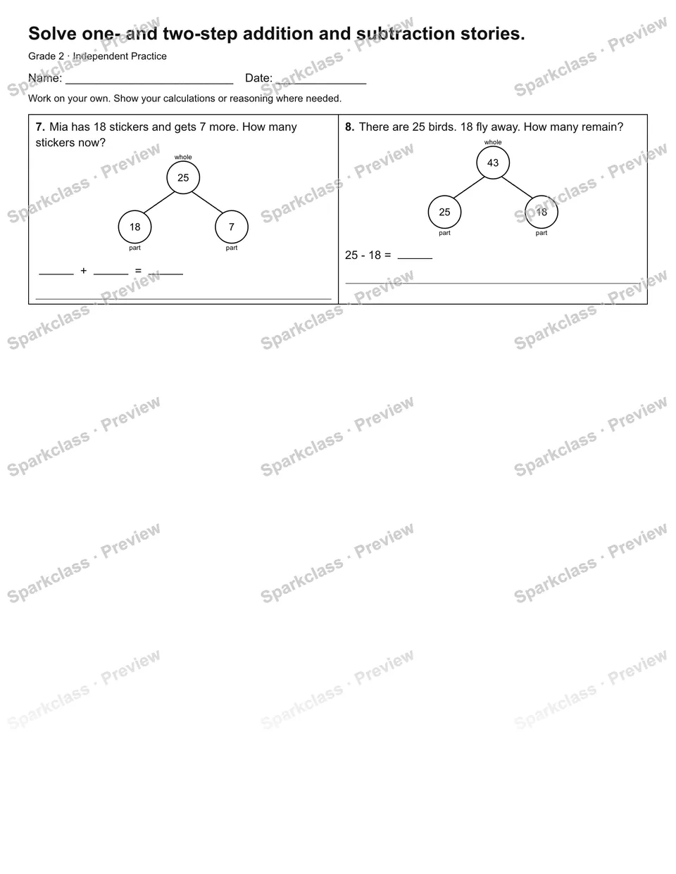 Solve one- and two-step addition and subtraction stories. — Independent Practice — page 2