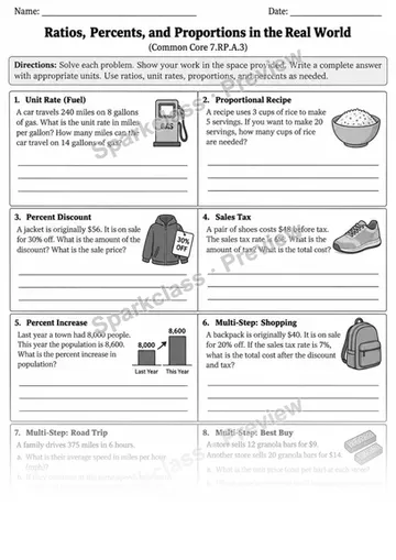 7.RP.A.3 · 3 Ratios Percent Proportions Independent 3 — Grade 7 worksheet preview