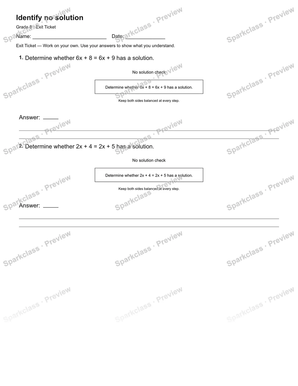 Identify no solution — Exit Ticket — page 2