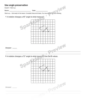 Use angle preservation — Warm-up — Grade 8 worksheet preview