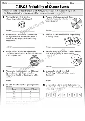 7.SP.C.5 · Probability of Chance Events — Grade 7 worksheet preview