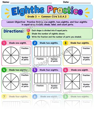 Eighths Practice — Grade 3 worksheet preview
