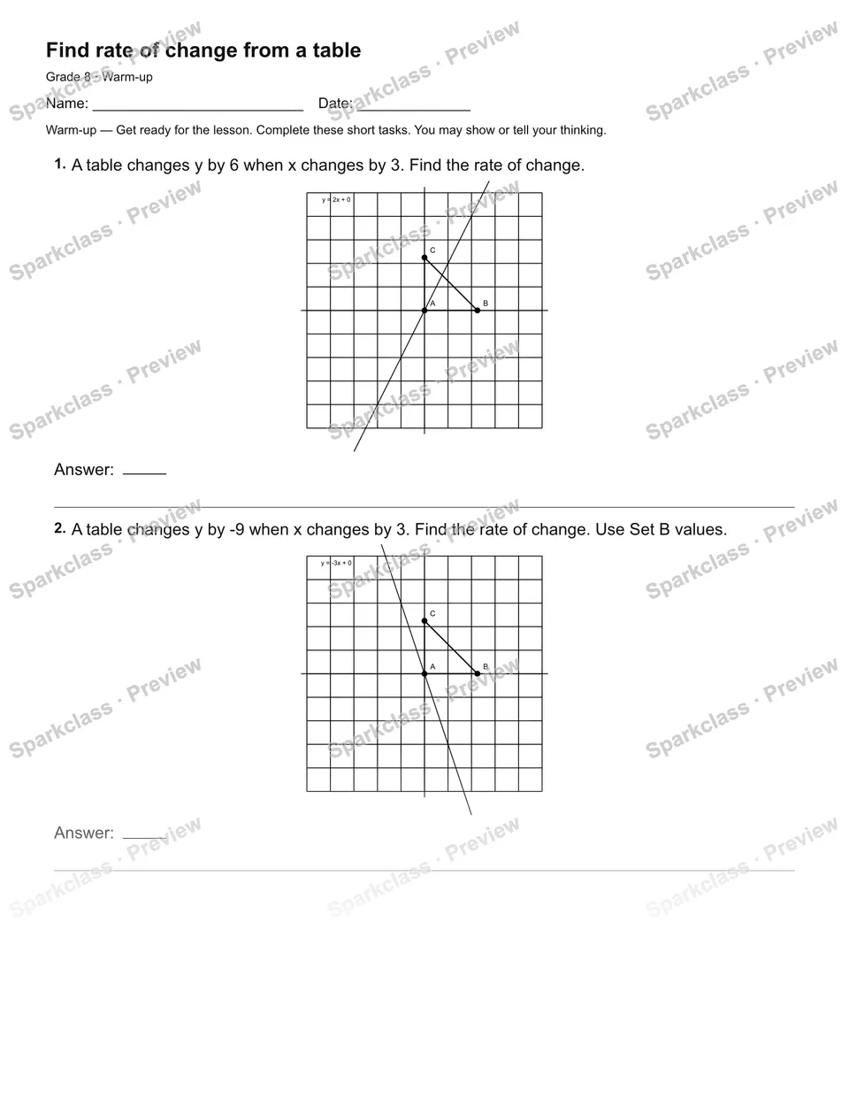 Find rate of change from a table — Warm-up — page 2
