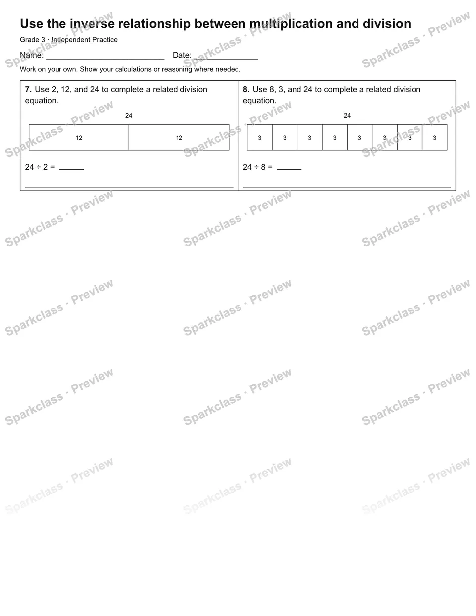 Use the inverse relationship between multiplication and division — Independent Practice — page 2