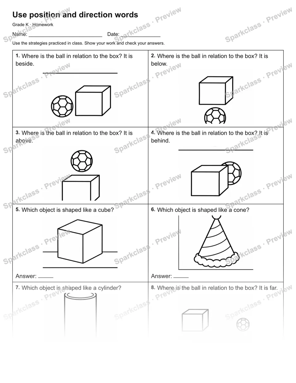 Use position and direction words — Homework — page 1