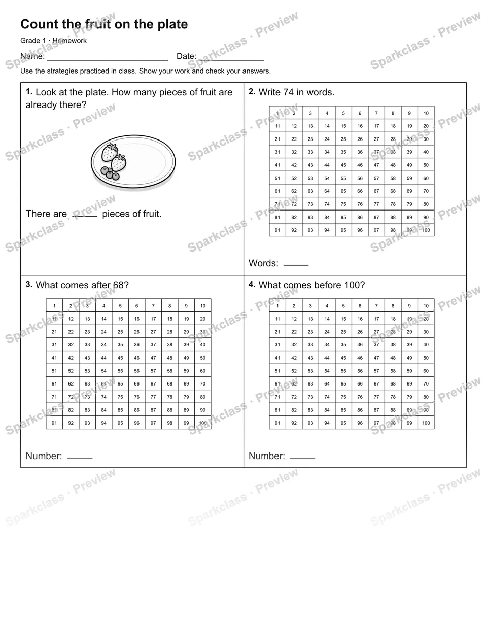 Count the fruit on the plate — Homework — page 1