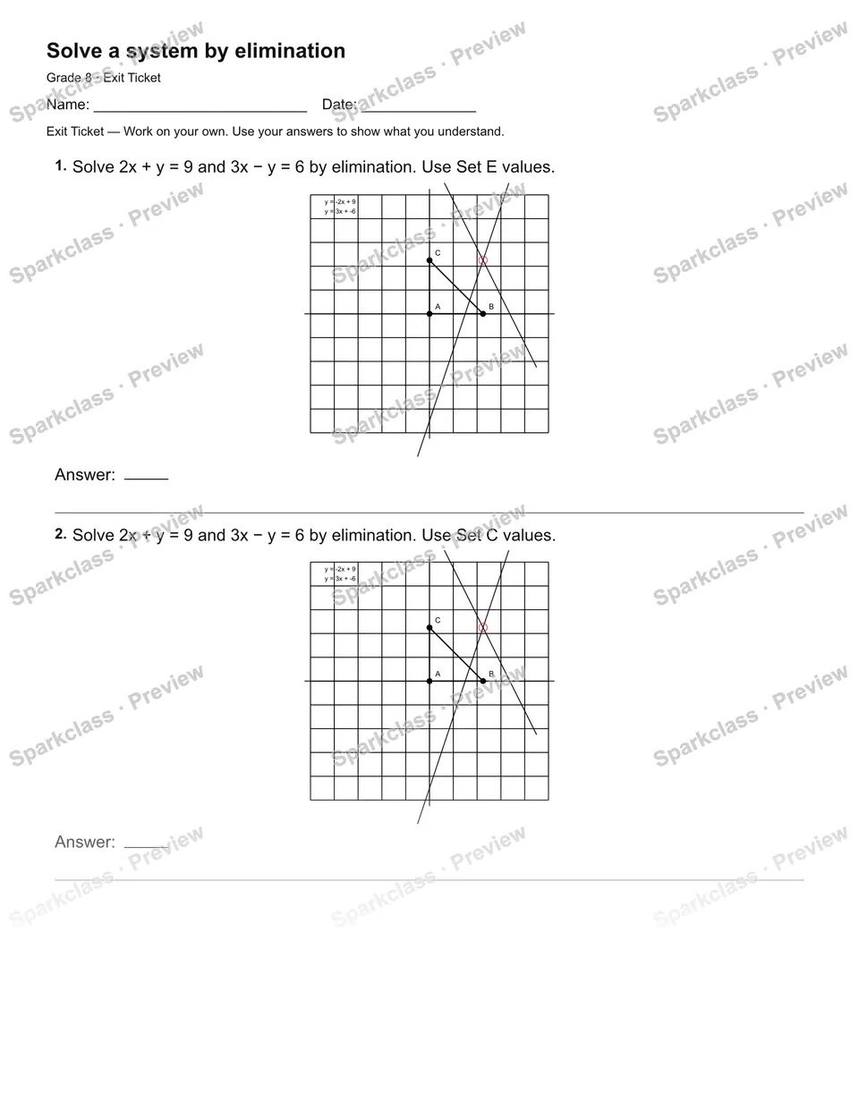 Solve a system by elimination — Exit Ticket — page 2