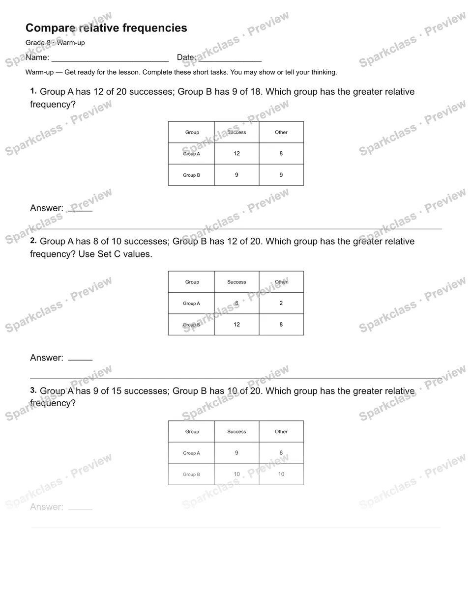 Compare relative frequencies — Warm-up — page 1