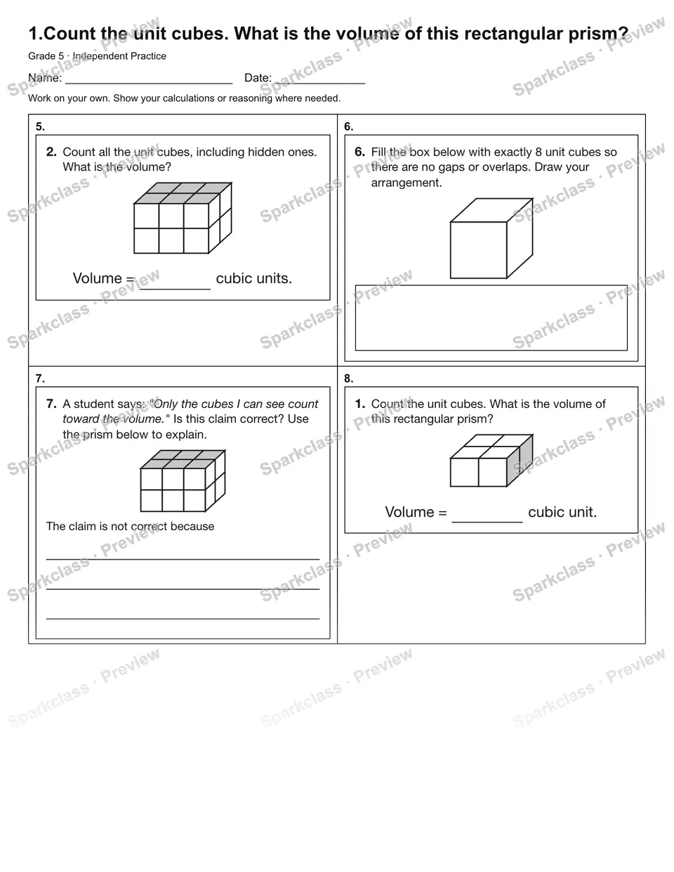 1.Count the unit cubes. What is the volume of this rectangular prism? — Independent Practice — page 2