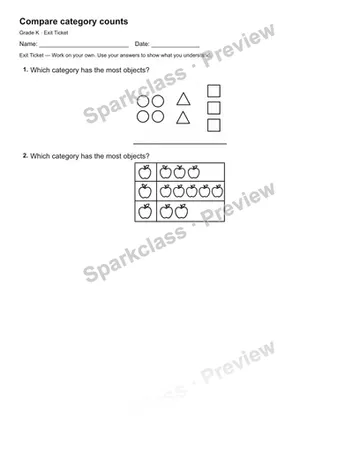 Compare category counts — Exit Ticket — Kindergarten worksheet preview