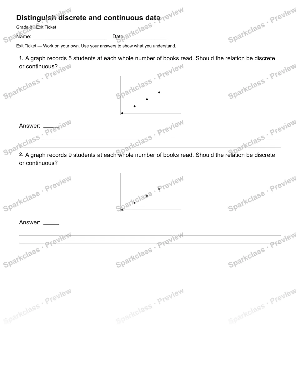 Distinguish discrete and continuous data — Exit Ticket — page 2