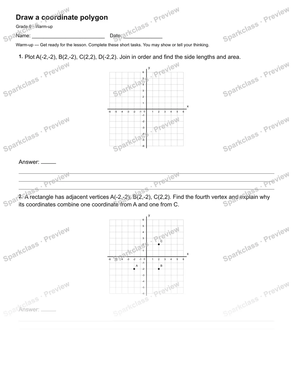Draw a coordinate polygon — Warm-up — page 2
