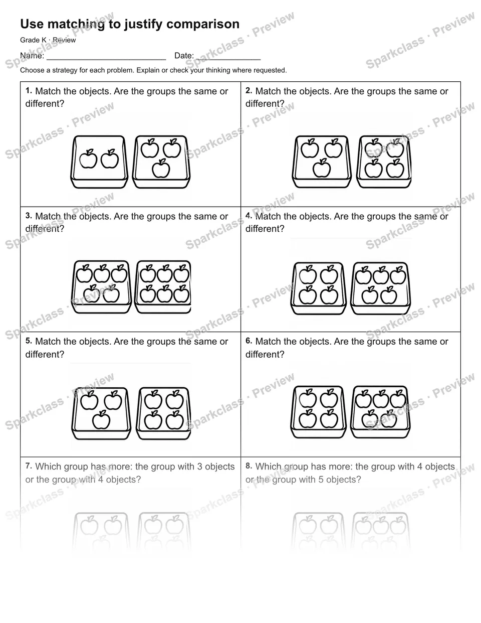 Use matching to justify comparison — Review — page 1