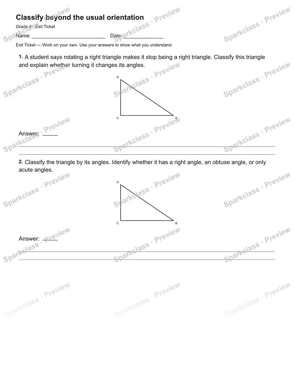 Classify beyond the usual orientation — Exit Ticket — page 1