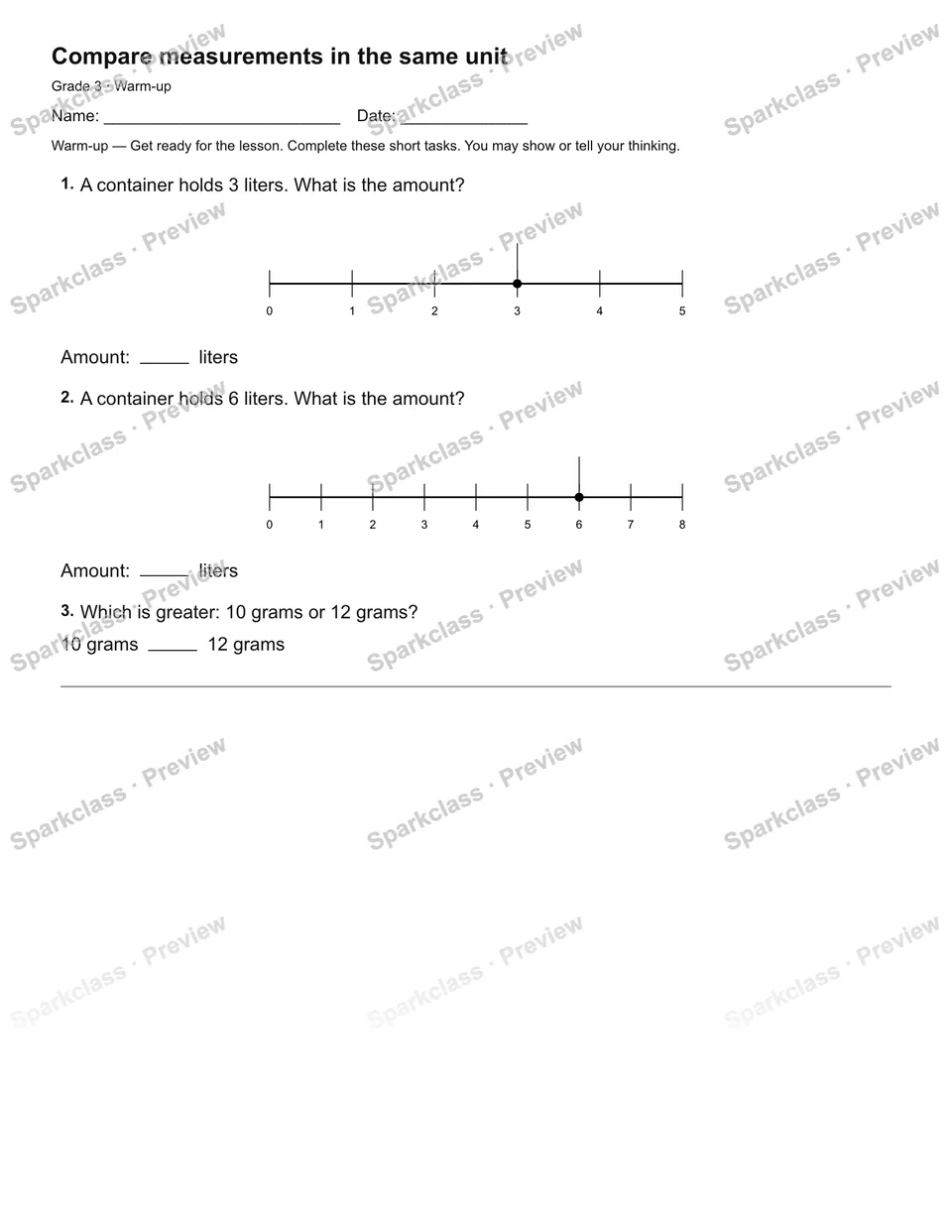 Compare measurements in the same unit — Warm-up — page 2