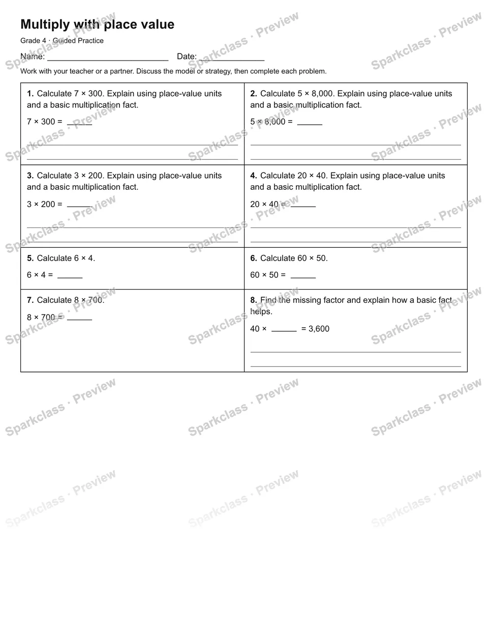 Multiply with place value — Guided Practice — page 1