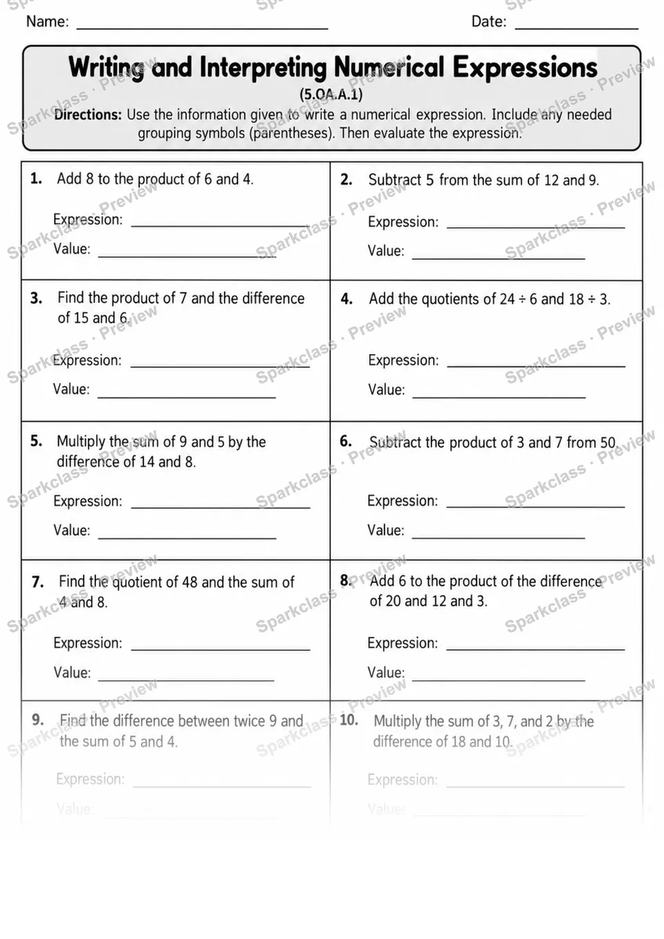 5.OA.A.1 · 1 Parentheses Expressions Variant 02 — page 1