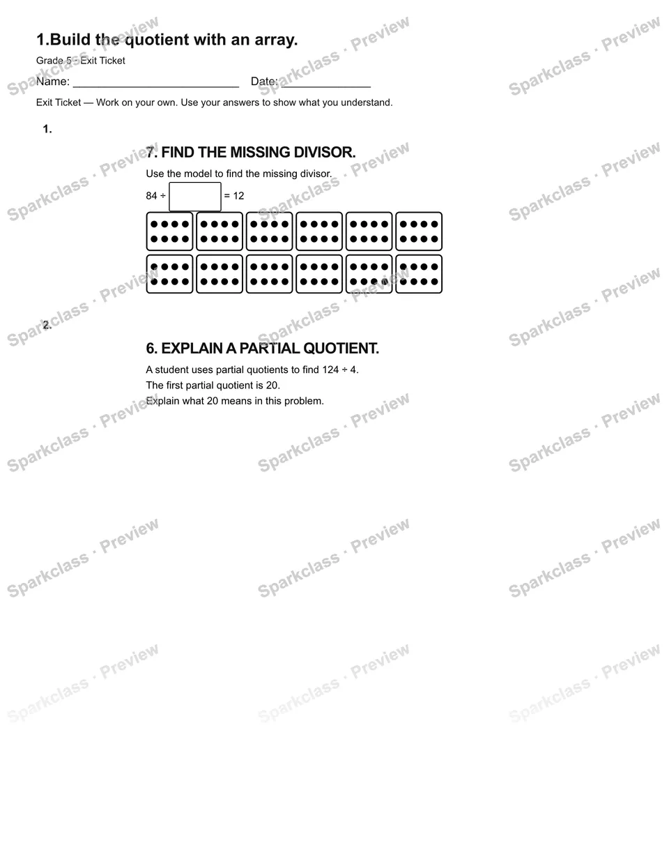 1.Build the quotient with an array. — Exit Ticket — page 2