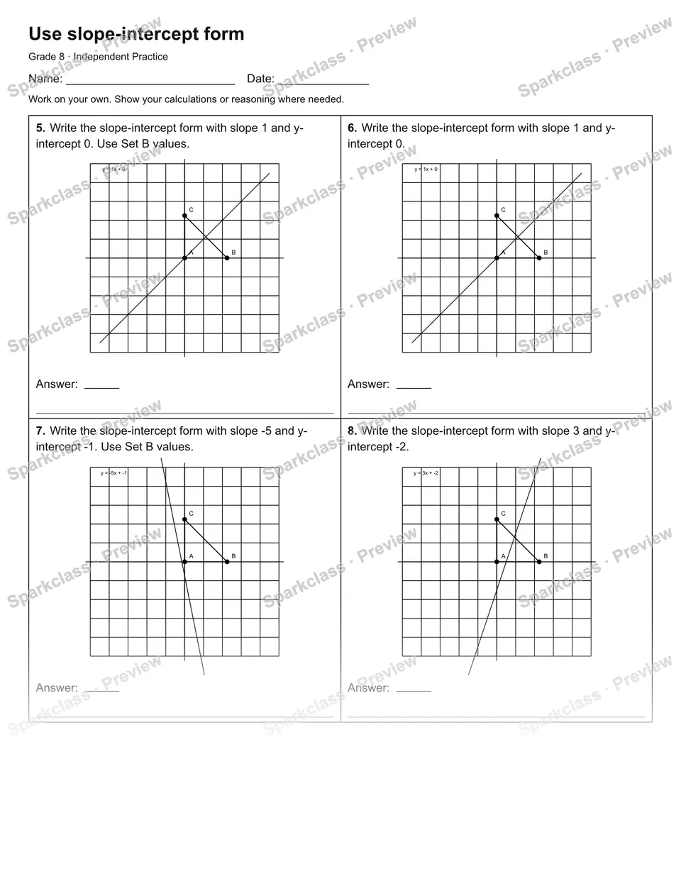 Use slope-intercept form — Independent Practice — page 2
