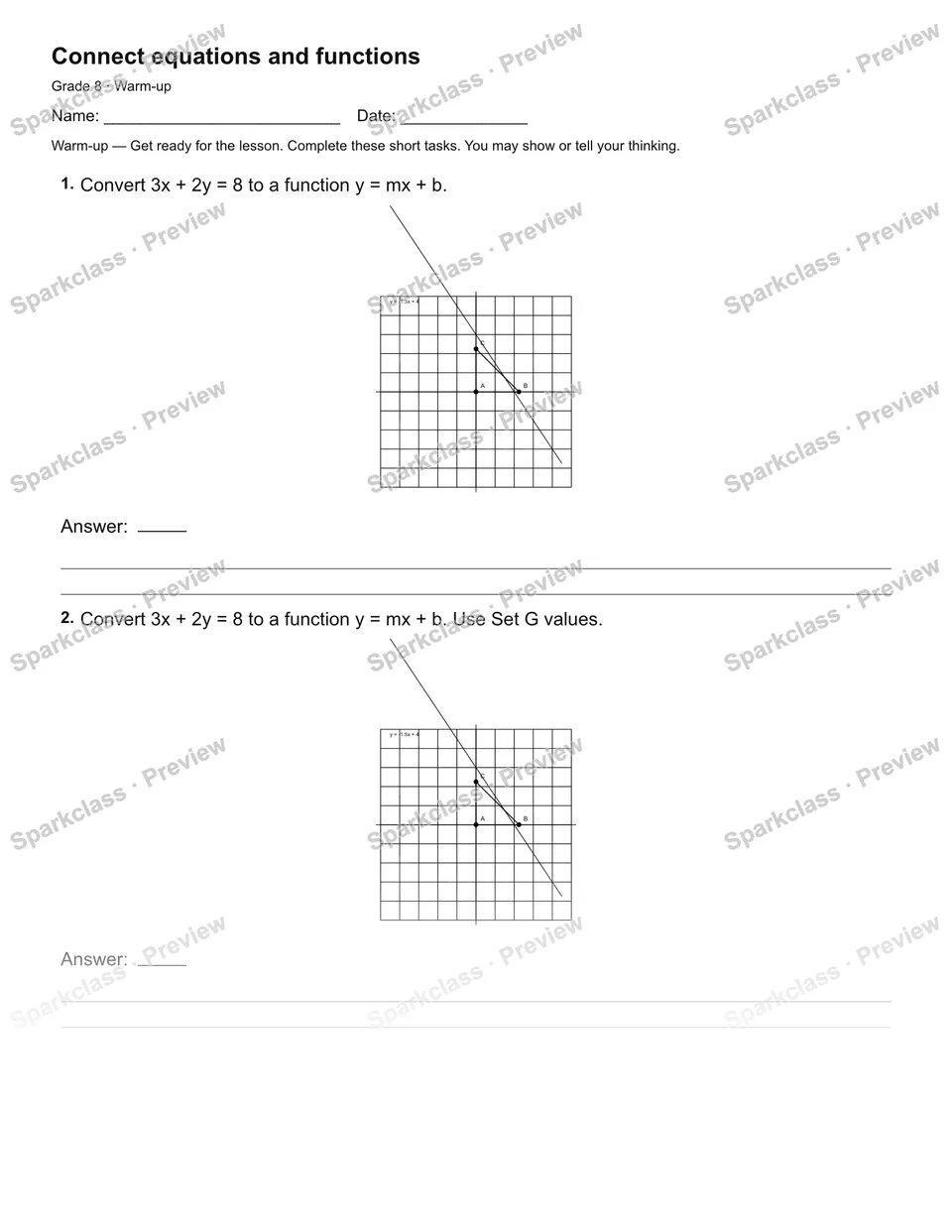 Connect equations and functions — Warm-up — page 1