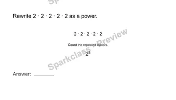 Rewrite repeated multiplication — Grade 8 problem preview