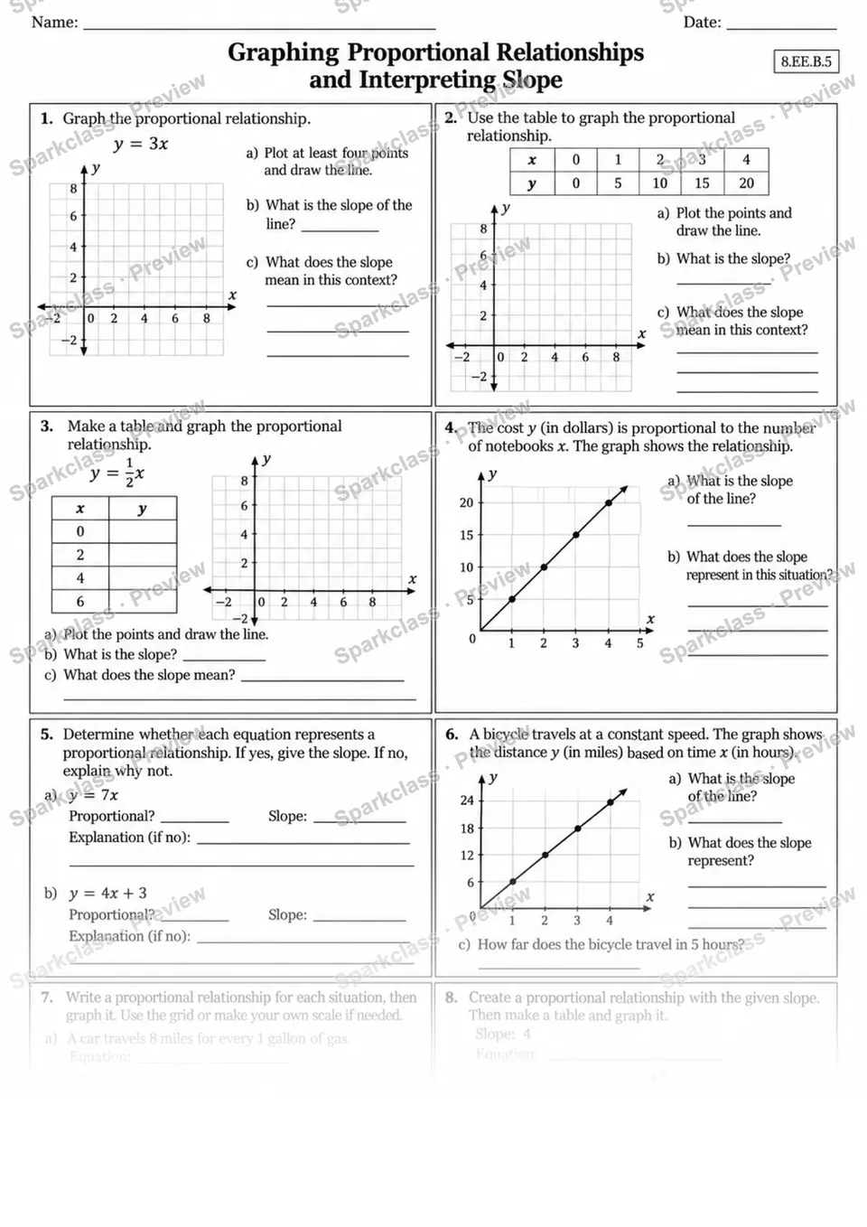 8.EE.B.5 · 5 Proportional Slope Worksheet V5 — page 1