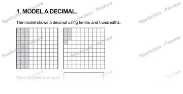 1. MODEL A DECIMAL. The model shows a decimal using tenths and hundredths. What decimal is shown? — Grade 5 problem preview