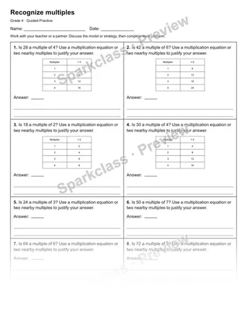 Recognize multiples — Guided Practice — Grade 4 worksheet preview