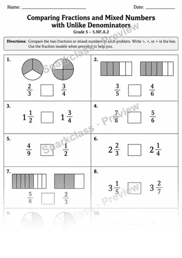 5.NF.A.2 · 2 Fraction Comparison Variant 02 — Grade 5 worksheet preview