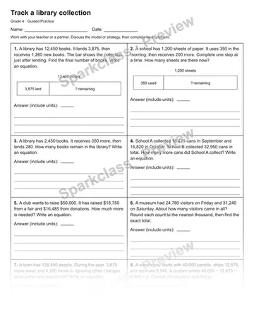 Track a library collection — Guided Practice — Grade 4 worksheet preview